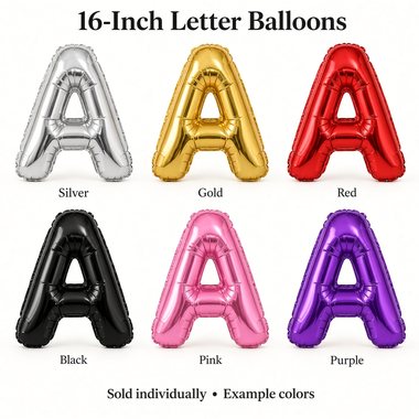 Example of a 16-inch letter balloon — uninflated, Per character · air-fill only; does not float