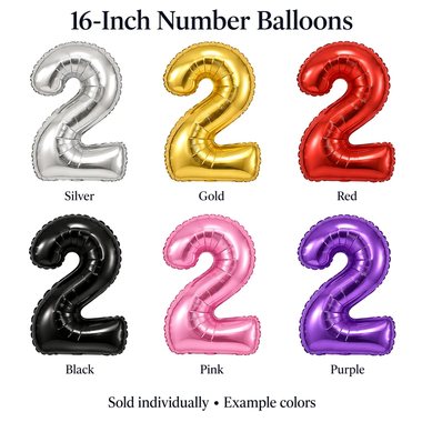 Example of a 16-inch number balloon — uninflated, Per character · air-fill only; does not float