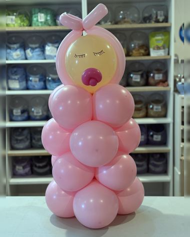 Pacifier baby balloon in pink, built by Sherri's Heavenly Balloons in central Indiana.
