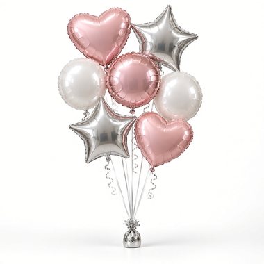 Example of a large foil bouquet (7 balloons), 7 foil balloons · helium, ribbons and weight included